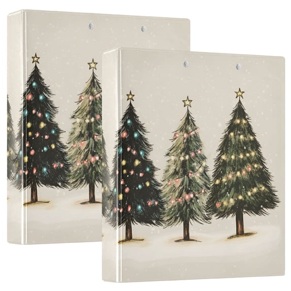 FORMRS 3 Ring Binder 1.5 inch with Pockets Set of 2 Clip Board 200 Sheets Capacity, Cartoon Christmas Trees
