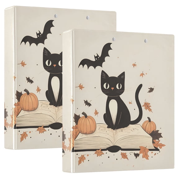 FORMRS 3 Ring Binder 1.5 inch with Pockets Set of 2 Clip Board 200 Sheets Capacity, Cartoon Halloween Cat