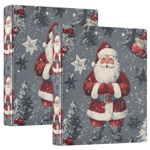 FORMRS 3 Ring Binder 1.5 inch with Pockets Set of 2 Clip Board 200 Sheets Capacity, Christmas Santa
