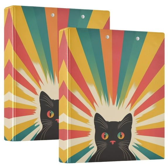 FORMRS 3 Ring Binder 1.5 inch with Pockets Set of 2 Clip Board 200 Sheets Capacity, Colorful Black Cat
