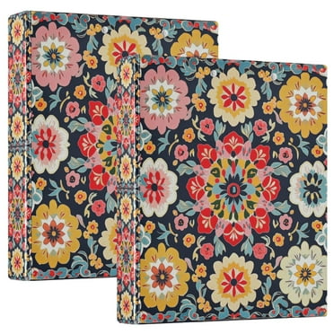 FORMRS 3 Ring Binder 1.5 inch with Pockets Set of 2 Clip Board 200 Sheets Capacity, Colorful Floral Pattern