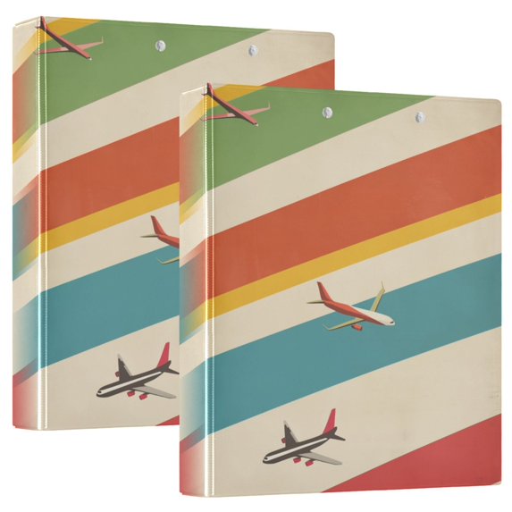 FORMRS 3 Ring Binder 1.5 inch with Pockets Set of 2 Clip Board 200 Sheets Capacity, Colorful Plane