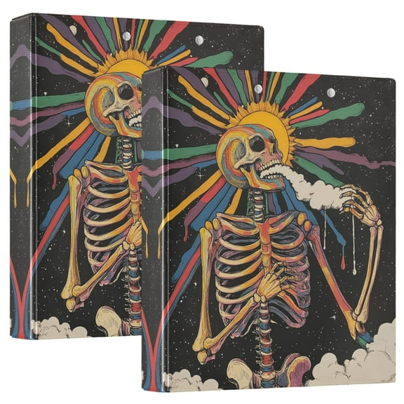 FORMRS 3 Ring Binder 1.5 inch with Pockets Set of 2 Clip Board 200 Sheets Capacity, Colorful Skeleton Sun