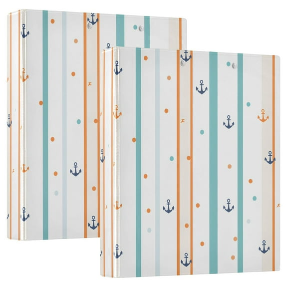 FORMRS 3 Ring Binder 1.5 inch with Pockets Set of 2 Clip Board 200 Sheets Capacity, Cute Nautical Pattern