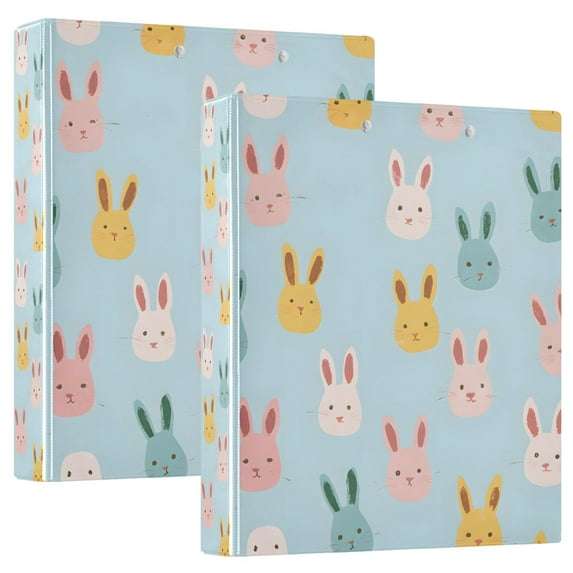 FORMRS 3 Ring Binder 1.5 inch with Pockets Set of 2 Clip Board 200 Sheets Capacity, Cute Rabbits