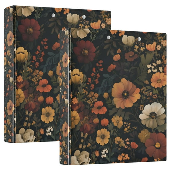 FORMRS 3 Ring Binder 1.5 inch with Pockets Set of 2 Clip Board 200 Sheets Capacity, Dark Floral Pattern