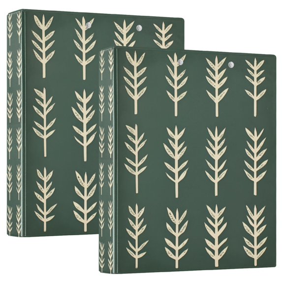 FORMRS 3 Ring Binder 1.5 inch with Pockets Set of 2 Clip Board 200 Sheets Capacity, Dark Green Leaves