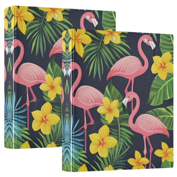 FORMRS 3 Ring Binder 1.5 inch with Pockets Set of 2 Clip Board 200 Sheets Capacity, Flamingo Pattern