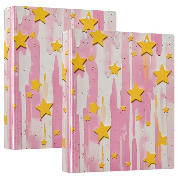 FORMRS 3 Ring Binder 1.5 inch with Pockets Set of 2 Clip Board 200 Sheets Capacity, Flat Yellow Stars