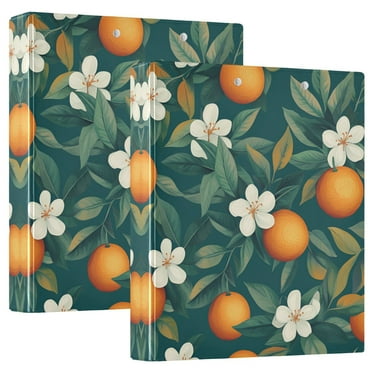 FORMRS 3 Ring Binder 1.5 inch with Pockets Set of 2 Clip Board 200 Sheets Capacity, Floral Orange Pattern