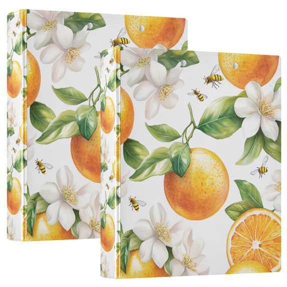 FORMRS 3 Ring Binder 1.5 inch with Pockets Set of 2 Clip Board 200 Sheets Capacity, Floral Watercolor Oranges
