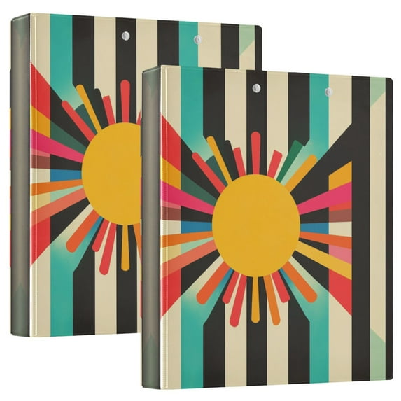 FORMRS 3 Ring Binder 1.5 inch with Pockets Set of 2 Clip Board 200 Sheets Capacity, Geometric Sun