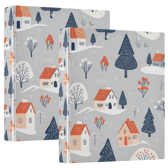 FORMRS 3 Ring Binder 1.5 inch with Pockets Set of 2 Clip Board 200 Sheets Capacity, Gray Cartoon Houses