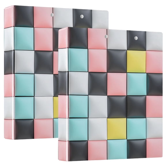 FORMRS 3 Ring Binder 1.5 inch with Pockets Set of 2 Clip Board 200 Sheets Capacity, Gray Checkered Pattern