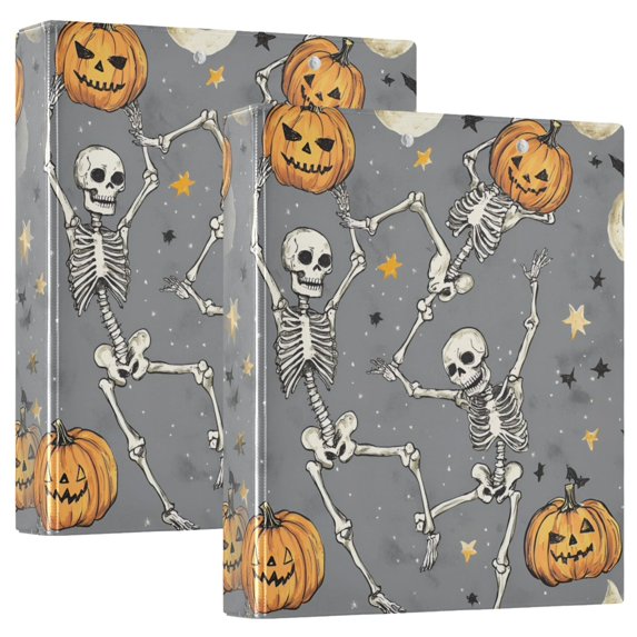 FORMRS 3 Ring Binder 1.5 inch with Pockets Set of 2 Clip Board 200 Sheets Capacity, Gray Halloween Dancing
