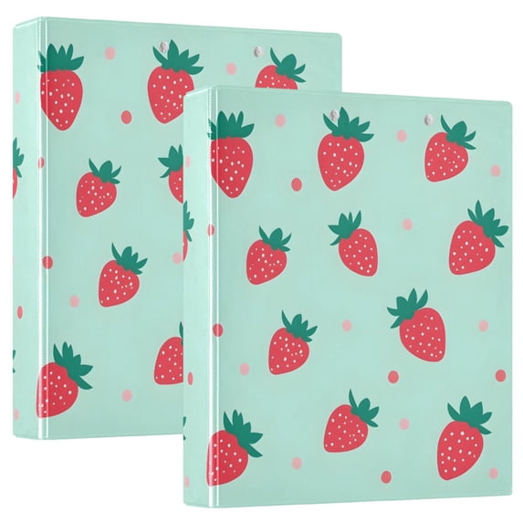 FORMRS 3 Ring Binder 1.5 inch with Pockets Set of 2 Clip Board 200 Sheets Capacity, Greem Strawberry