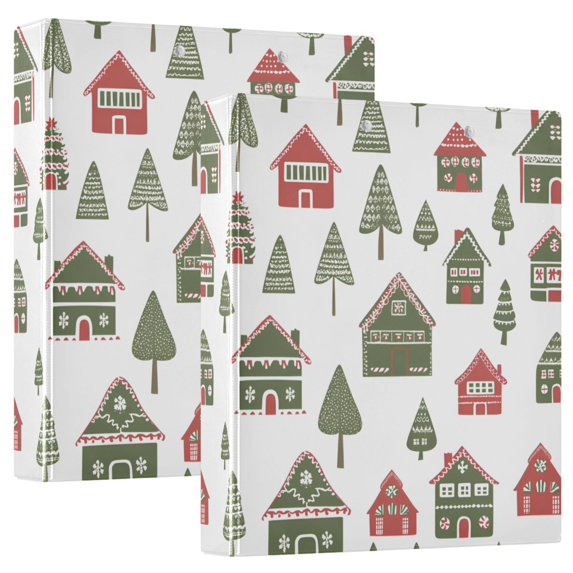 FORMRS 3 Ring Binder 1.5 inch with Pockets Set of 2 Clip Board 200 Sheets Capacity, Green Christmas House
