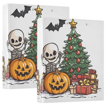 FORMRS 3 Ring Binder 1.5 inch with Pockets Set of 2 Clip Board 200 Sheets Capacity, Green Cute Halloween Trees