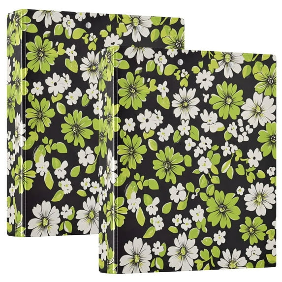 FORMRS 3 Ring Binder 1.5 inch with Pockets Set of 2 Clip Board 200 Sheets Capacity, Green Flower Pattern