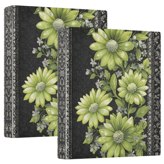 FORMRS 3 Ring Binder 1.5 inch with Pockets Set of 2 Clip Board 200 Sheets Capacity, Green Flowers