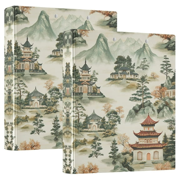 FORMRS 3 Ring Binder 1.5 inch with Pockets Set of 2 Clip Board 200 Sheets Capacity, Green Mountain Pattern