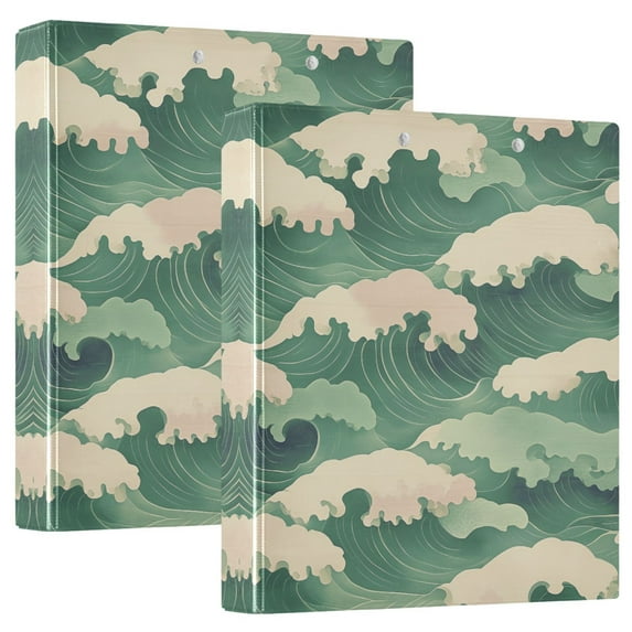 FORMRS 3 Ring Binder 1.5 inch with Pockets Set of 2 Clip Board 200 Sheets Capacity, Green Wave Pattern