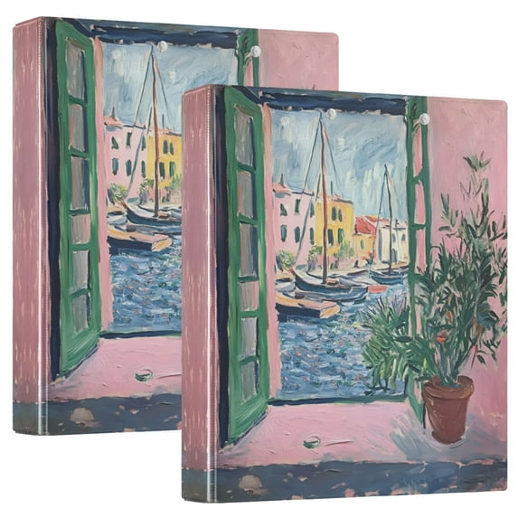 FORMRS 3 Ring Binder 1.5 inch with Pockets Set of 2 Clip Board 200 Sheets Capacity, Green Window Sea