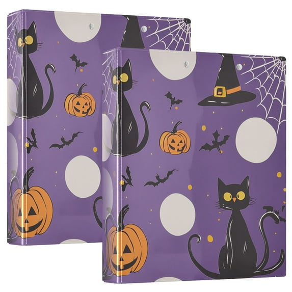 FORMRS 3 Ring Binder 1.5 inch with Pockets Set of 2 Clip Board 200 Sheets Capacity, Halloween Black Cat