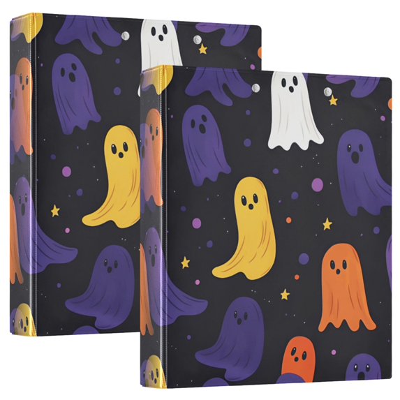 FORMRS 3 Ring Binder 1.5 inch with Pockets Set of 2 Clip Board 200 Sheets Capacity, Halloween Colorful Ghosts