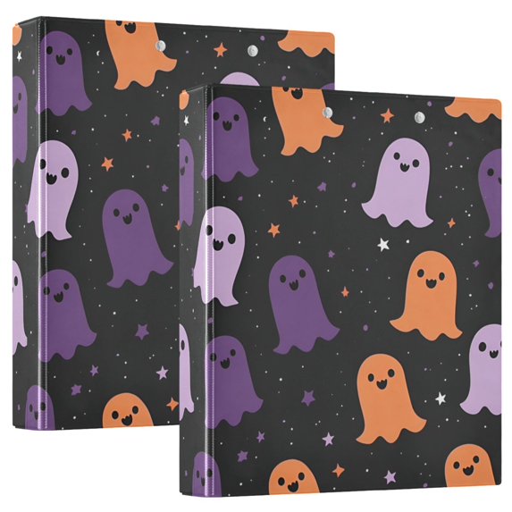 FORMRS 3 Ring Binder 1.5 inch with Pockets Set of 2 Clip Board 200 Sheets Capacity, Halloween Orange Ghosts
