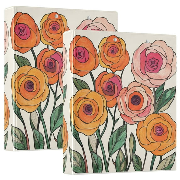 FORMRS 3 Ring Binder 1.5 inch with Pockets Set of 2 Clip Board 200 Sheets Capacity, Hand Drawn Floral