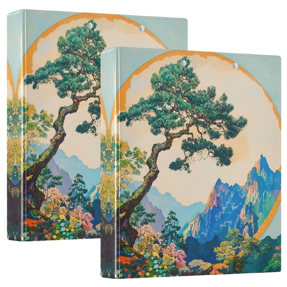 FORMRS 3 Ring Binder 1.5 inch with Pockets Set of 2 Clip Board 200 Sheets Capacity, Large Pine Tree