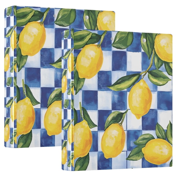 FORMRS 3 Ring Binder 1.5 inch with Pockets Set of 2 Clip Board 200 Sheets Capacity, Lemon Checkered