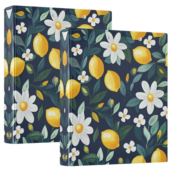 FORMRS 3 Ring Binder 1.5 inch with Pockets Set of 2 Clip Board 200 Sheets Capacity, Lemon Flowers