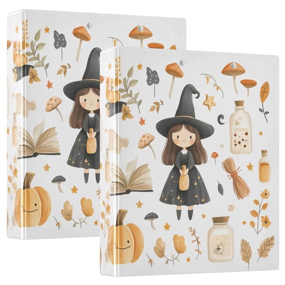 FORMRS 3 Ring Binder 1.5 inch with Pockets Set of 2 Clip Board 200 Sheets Capacity, Magical Halloween Girl