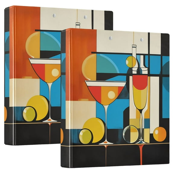 FORMRS 3 Ring Binder 1.5 inch with Pockets Set of 2 Clip Board 200 Sheets Capacity, Modern Cocktails