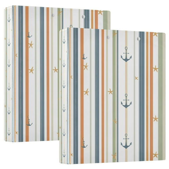 FORMRS 3 Ring Binder 1.5 inch with Pockets Set of 2 Clip Board 200 Sheets Capacity, Nautical Pattern