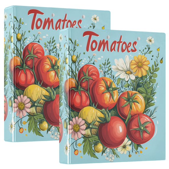 FORMRS 3 Ring Binder 1.5 inch with Pockets Set of 2 Clip Board 200 Sheets Capacity, Orange Floral Tomatoes