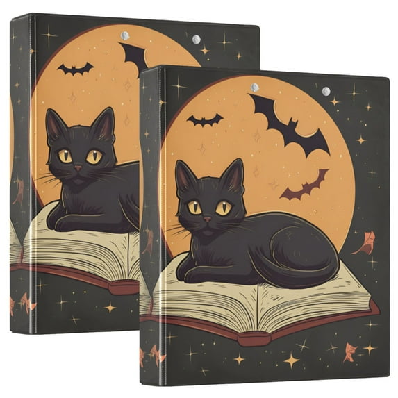 FORMRS 3 Ring Binder 1.5 inch with Pockets Set of 2 Clip Board 200 Sheets Capacity, Orange Halloween Cat