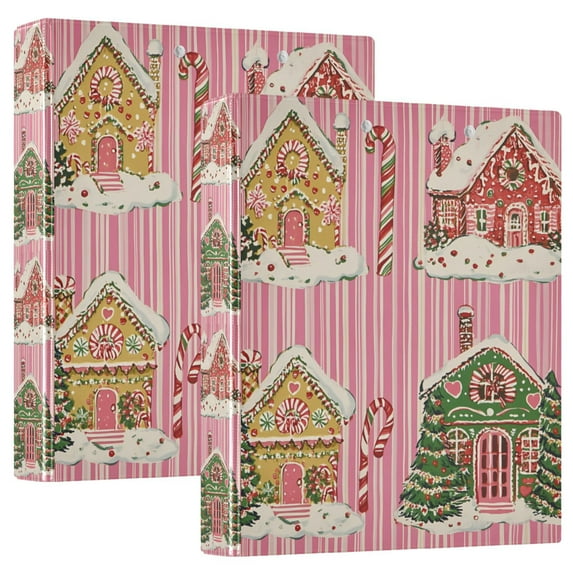 FORMRS 3 Ring Binder 1.5 inch with Pockets Set of 2 Clip Board 200 Sheets Capacity, Pink Christmas House