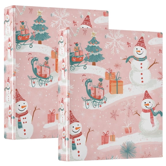 FORMRS 3 Ring Binder 1.5 inch with Pockets Set of 2 Clip Board 200 Sheets Capacity, Pink Christmas Snowman