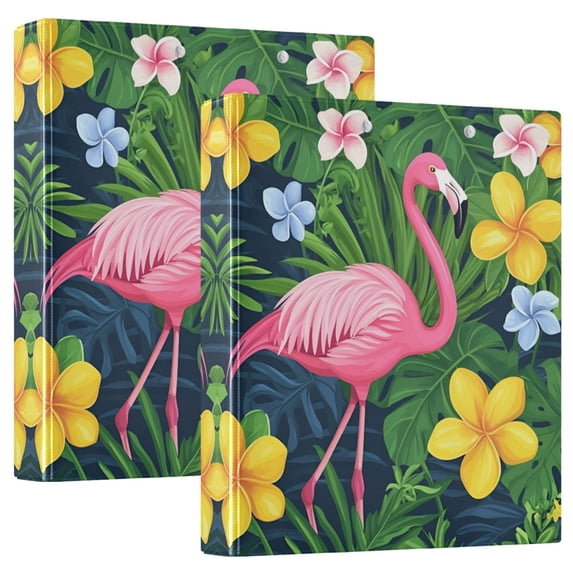 FORMRS 3 Ring Binder 1.5 inch with Pockets Set of 2 Clip Board 200 Sheets Capacity, Pink Flamingo Pattern