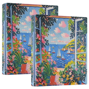 FORMRS 3 Ring Binder 1.5 inch with Pockets Set of 2 Clip Board 200 Sheets Capacity, Pink Floral Window
