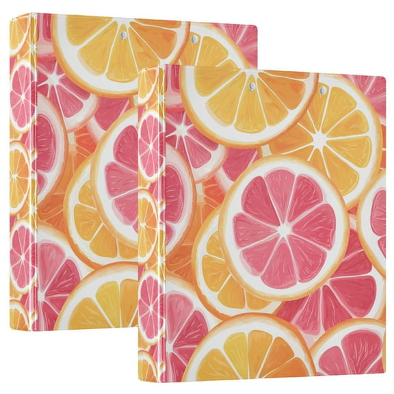 FORMRS 3 Ring Binder 1.5 inch with Pockets Set of 2 Clip Board 200 Sheets Capacity, Pink Grapefruit Slices
