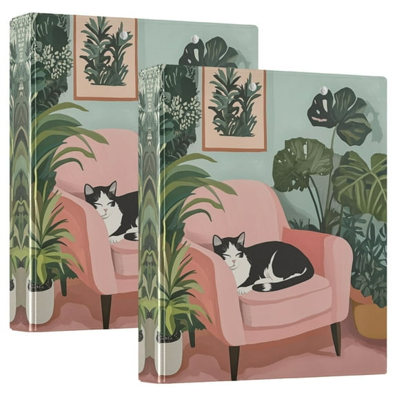 FORMRS 3 Ring Binder 1.5 inch with Pockets Set of 2 Clip Board 200 Sheets Capacity, Pink Sleeping Cat