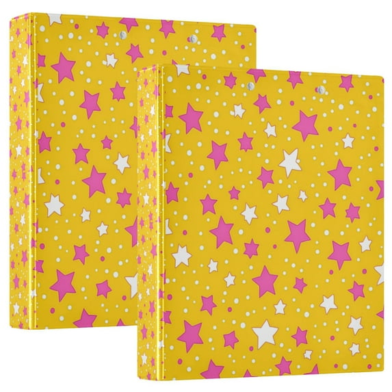 FORMRS 3 Ring Binder 1.5 inch with Pockets Set of 2 Clip Board 200 Sheets Capacity, Pink Stars