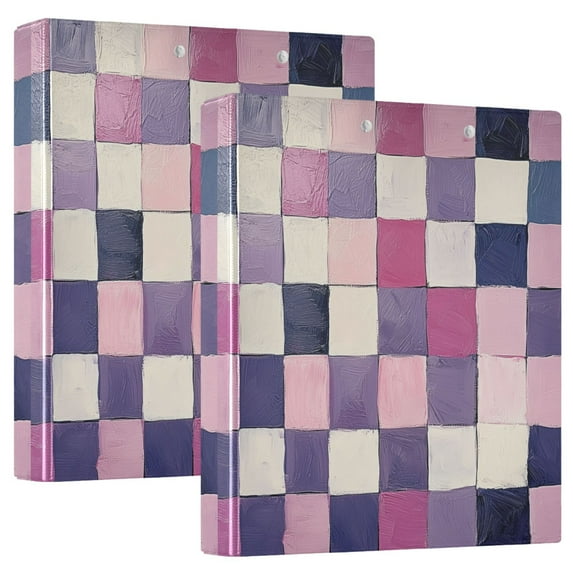 FORMRS 3 Ring Binder 1.5 inch with Pockets Set of 2 Clip Board 200 Sheets Capacity, Pink and Purple Plaid Pattern