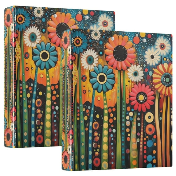 FORMRS 3 Ring Binder 1.5 inch with Pockets Set of 2 Clip Board 200 Sheets Capacity, Red Colorful Flowers with Dots