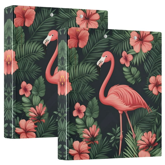 FORMRS 3 Ring Binder 1.5 inch with Pockets Set of 2 Clip Board 200 Sheets Capacity, Red Flamingo Pattern