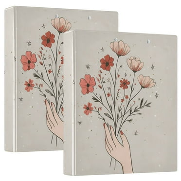 FORMRS 3 Ring Binder 1.5 inch with Pockets Set of 2 Clip Board 200 Sheets Capacity, Red Flower